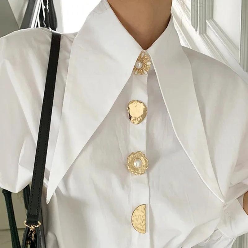 Elegant Pearl Sharp Corner Collar New Chic Female Top - Palm and Thread