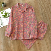 Long-sleeved trousers two-piece cotton crepe flower leaves Pajama set - Palm and Thread