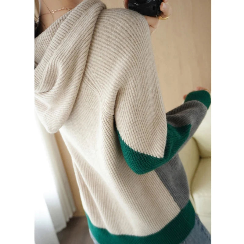 Contrast Color Hooded Sweater Hoodie Top - Palm and Thread