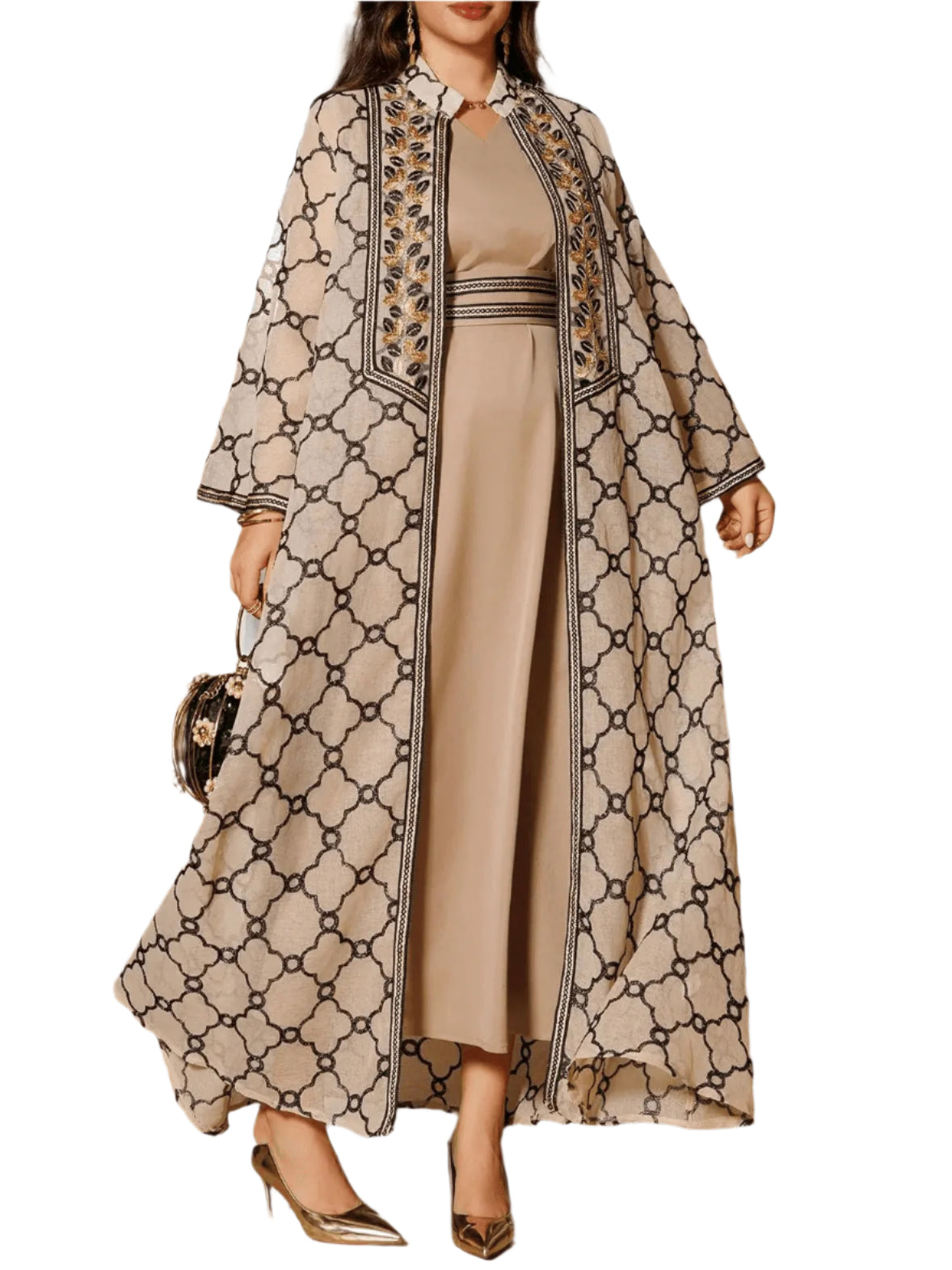 Embroidery Cardigan Abaya Kaftan 2 Piece - Palm and Thread