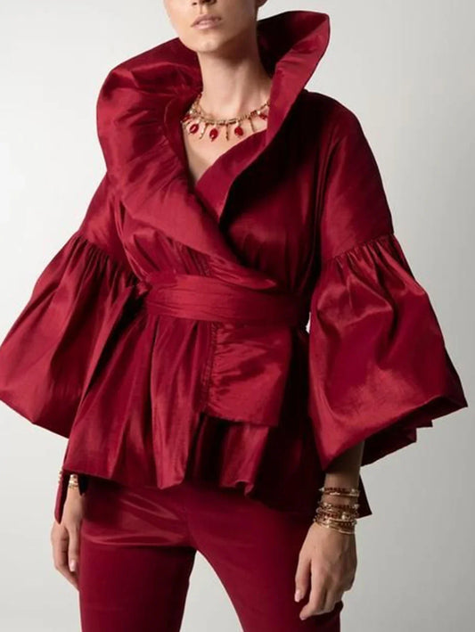 Casual Puff Long Sleeve Ruffles Blouse - Palm and Thread