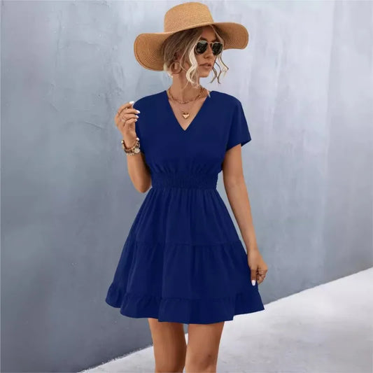 Elegant V-Neck Ruffle A-Line Dress