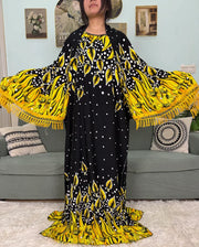 Printed Cotton Soft Loose Fit Femme Robe Abaya - Palm and Thread