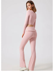 Padded Long Sleeve Crop Top & High Waist Flared Leggings