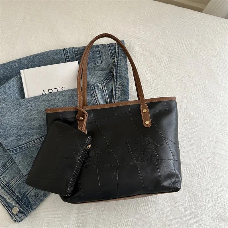 Vintage Patchwork PU Leather Casual Tote Bag - Palm and Thread