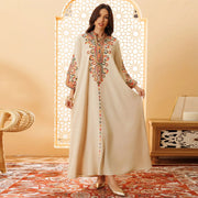 Elegant Long Sleeve V-neck Embroidery Abaya - Palm and Thread