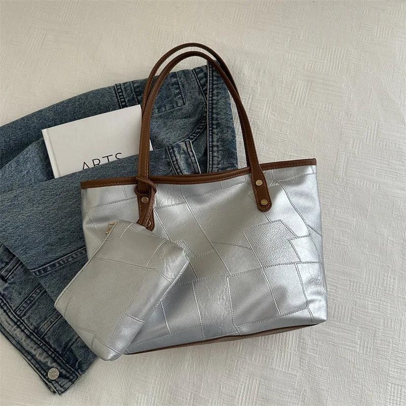 Vintage Patchwork PU Leather Casual Tote Bag - Palm and Thread