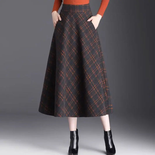 Vintage Plaid Print Woolen Long Skirt - Palm and Thread