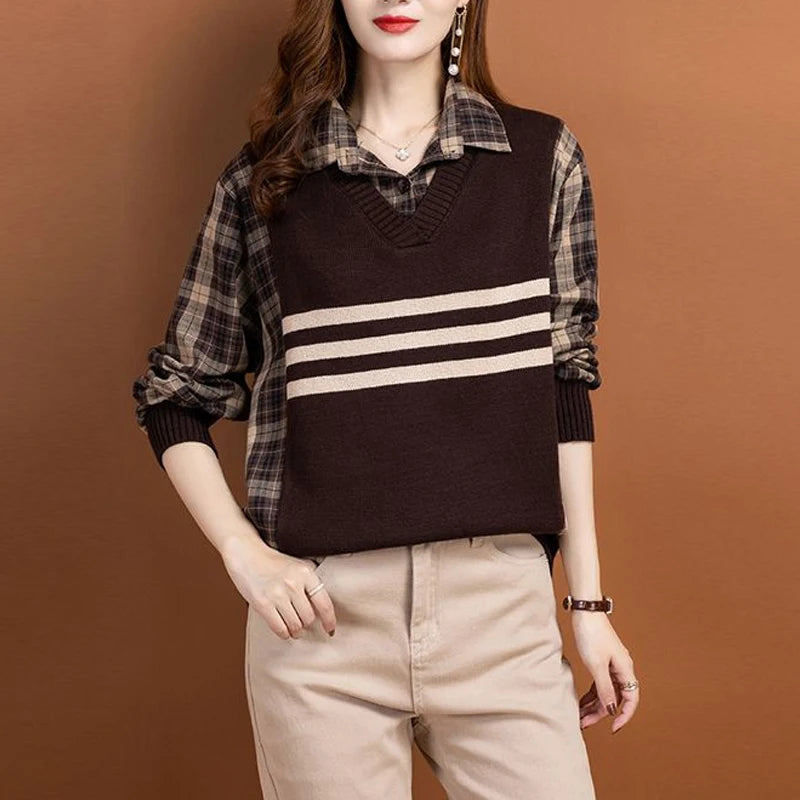 Vintage Plaid Print Striped Patchwork Blouse - Palm and Thread