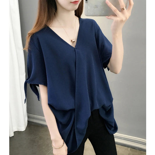 V Neck Hollow Bow Blouse - Palm and Thread