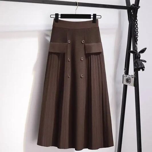 Fashion Elegant Button Pleated Midi Skirt - Palm and Thread