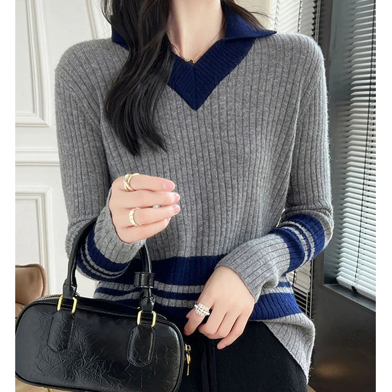 Polo Collar Ribbed Knitted Sweater Top - Palm and Thread