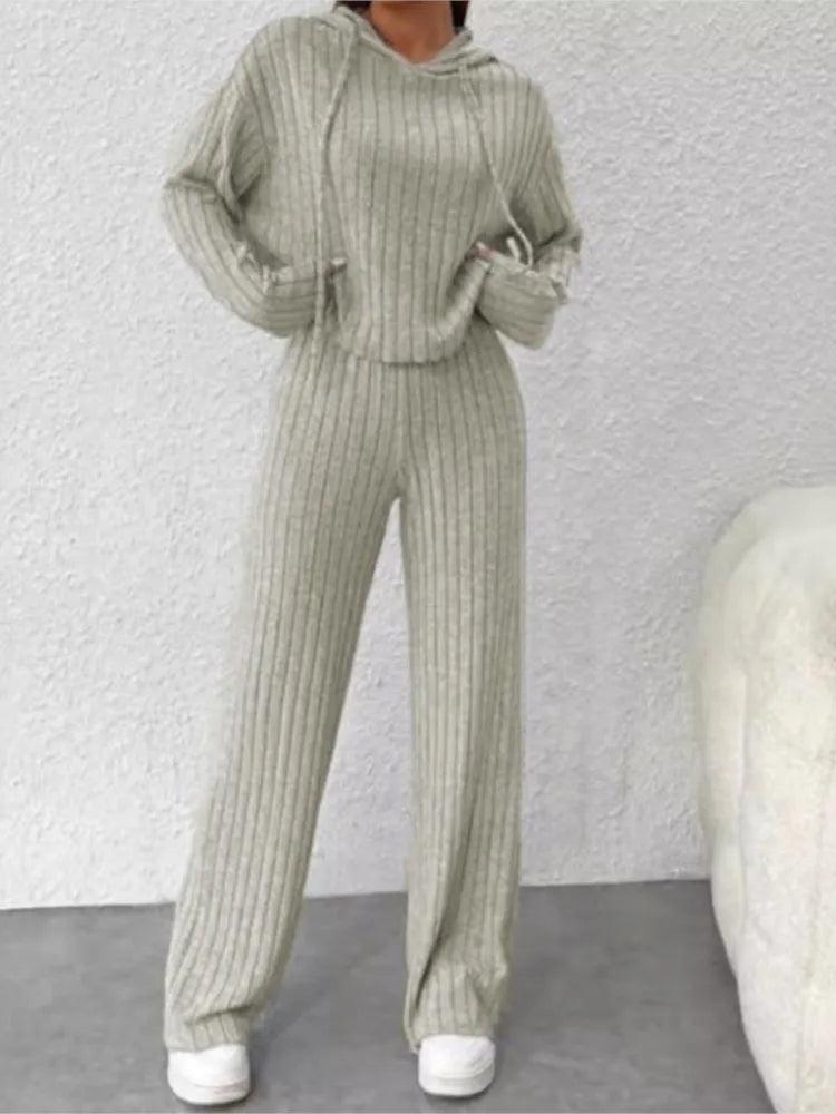 New Striped Hooded Sweatshirt+ Long Pant Matching Set - Palm and Thread