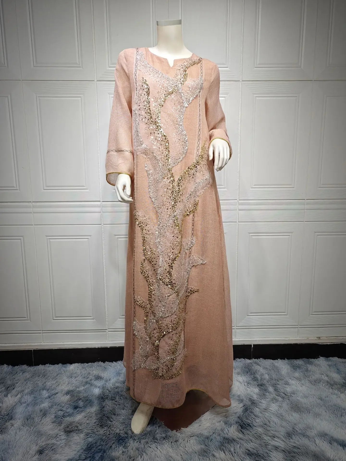 Luxury Robe Kaftan Mesh Beaded Embroidered Dress Abaya - Palm and Thread