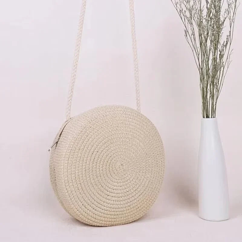 Minimalist Straw Bag Round Crossbody Purse - Palm and Thread