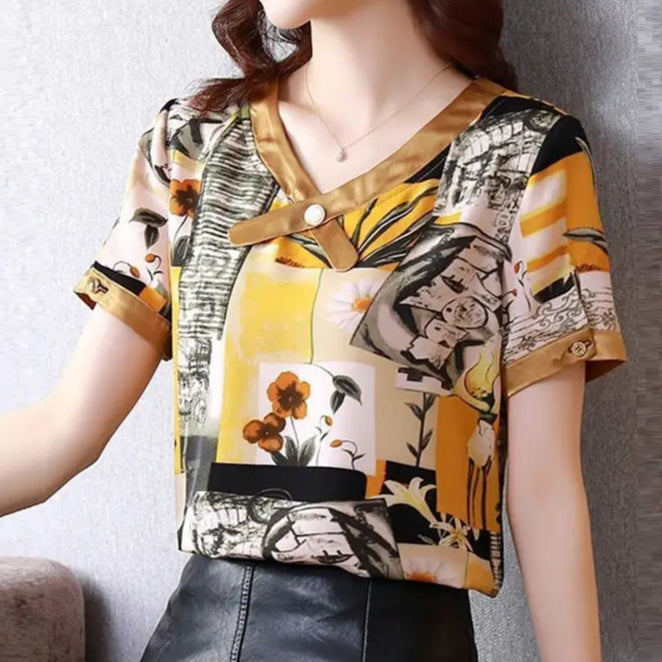 Print Elegant Chic Beaded Blouse - Palm and Thread