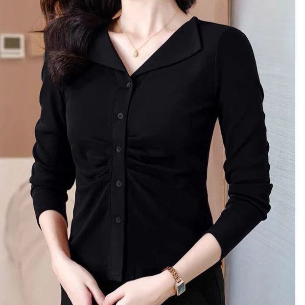 Stylish Ruched Elegant Button All Match T-shirt Top - Palm and Thread