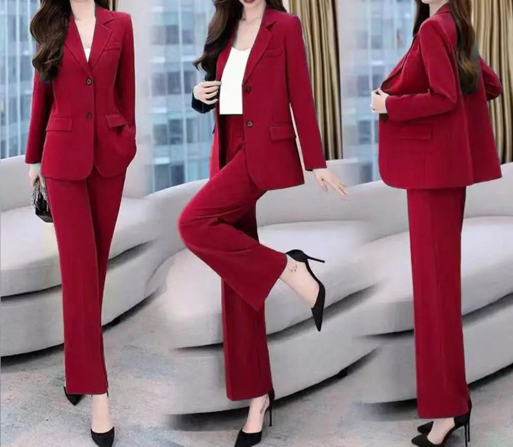 Lapel Single Button Blazer + Wide Leg Pant Suit - Palm and Thread