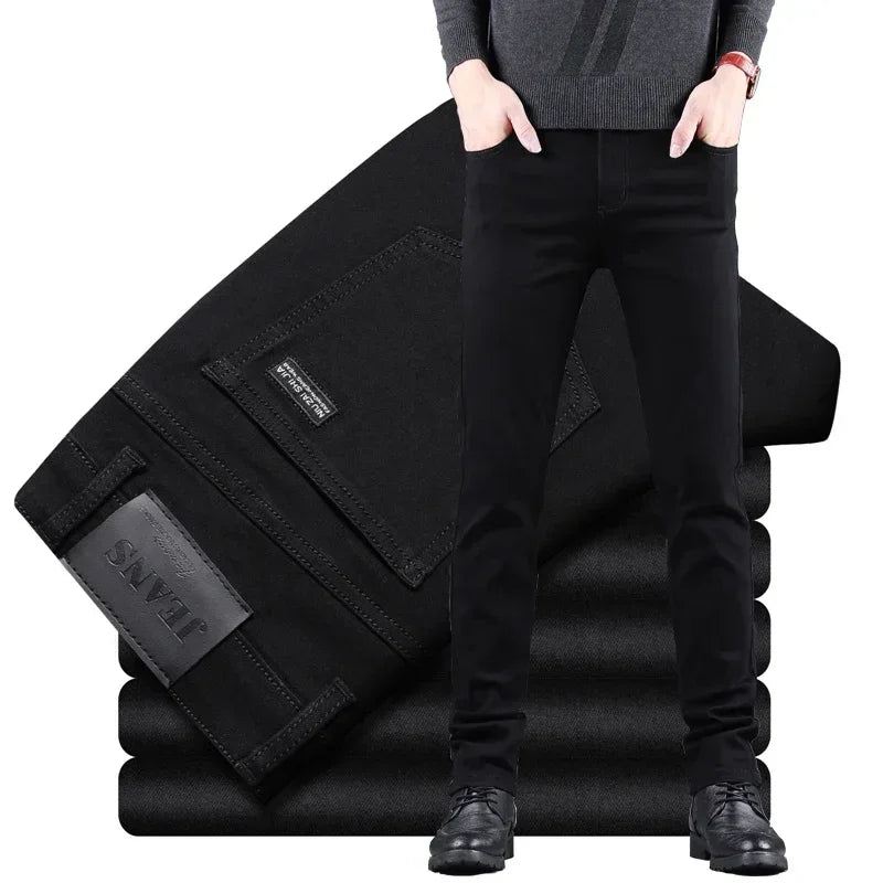Pure Black Slim Jeans Elastic Straight Pant - Palm and Thread