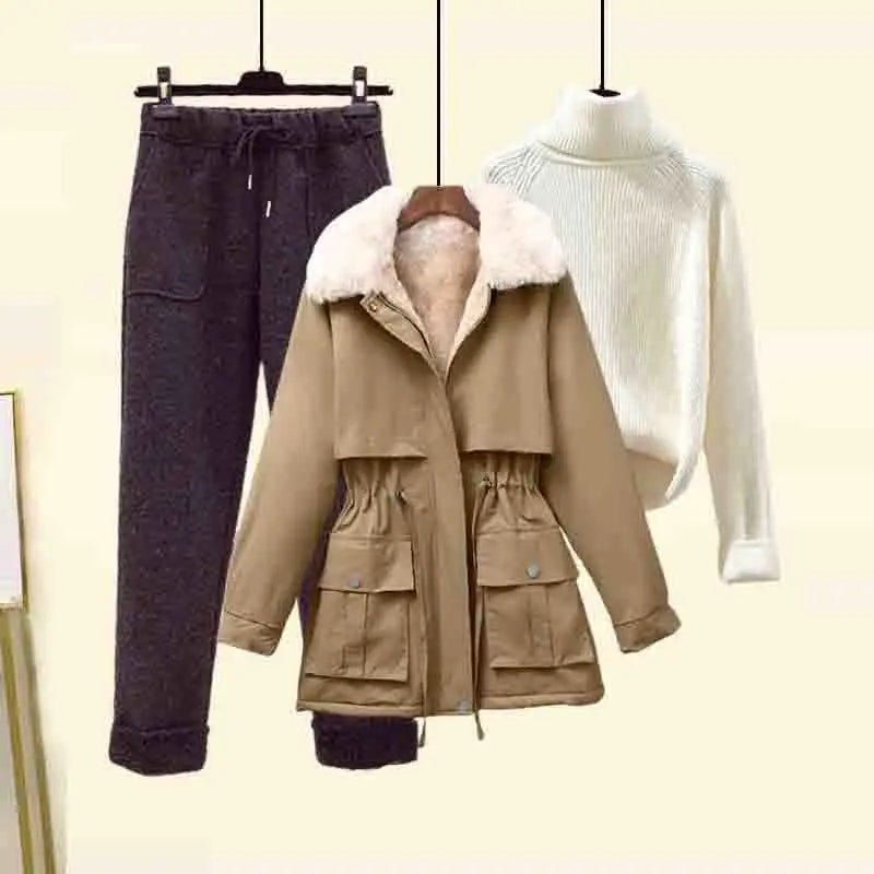 Collar Parka High Neck Sweater + Flocked Trouser Matching set - Palm and Thread