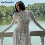 Hollow Out Mesh Maxi Dress - Palm and Thread
