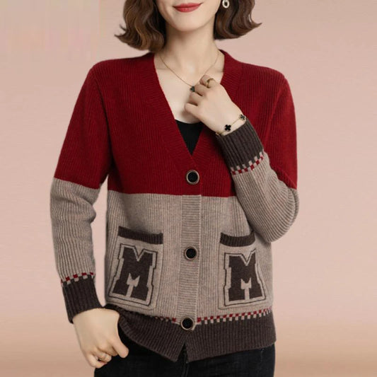 Contrast Color Pockets Button Knitted Cardigan - Palm and Thread