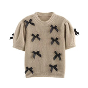 Bow Puff Short Sleeve Crop Knit Sweater - Palm and Thread