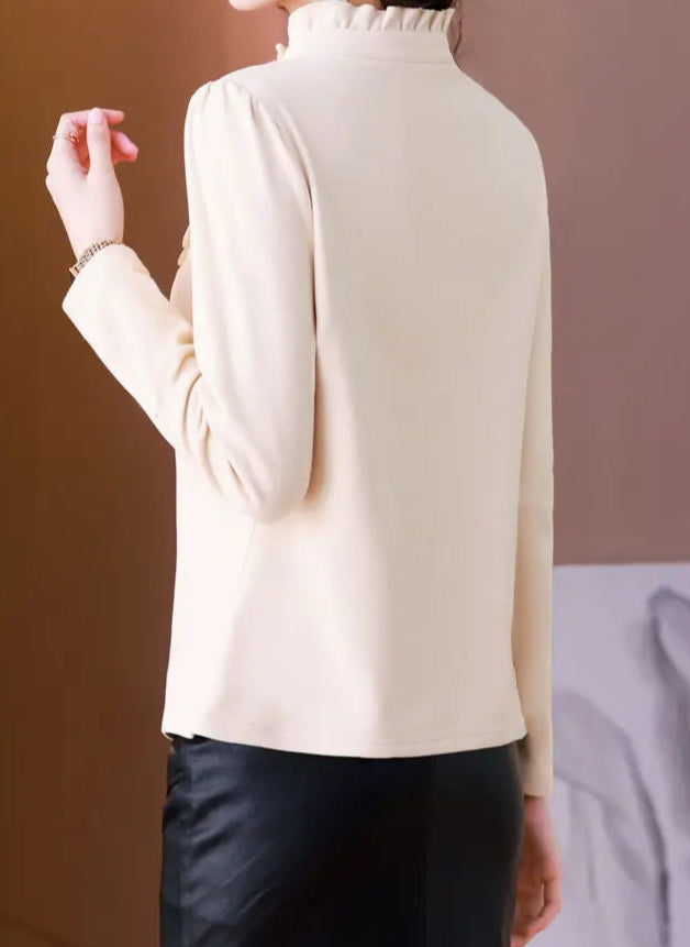 Elegant Ruffle Lace Slim Warm Long Sleeve Basic T-shirt - Palm and Thread