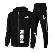 Print Zipper Hooded Jacket Coat+Slim Sweatpants Set
