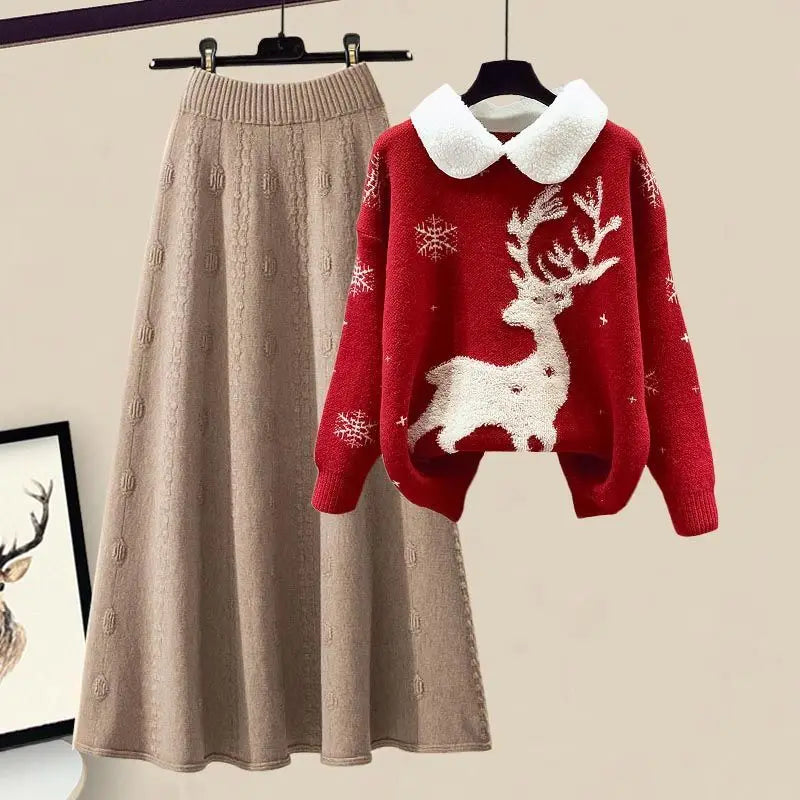 Knitted Sweater + Half Body Skirt Matching Set - Palm and Thread