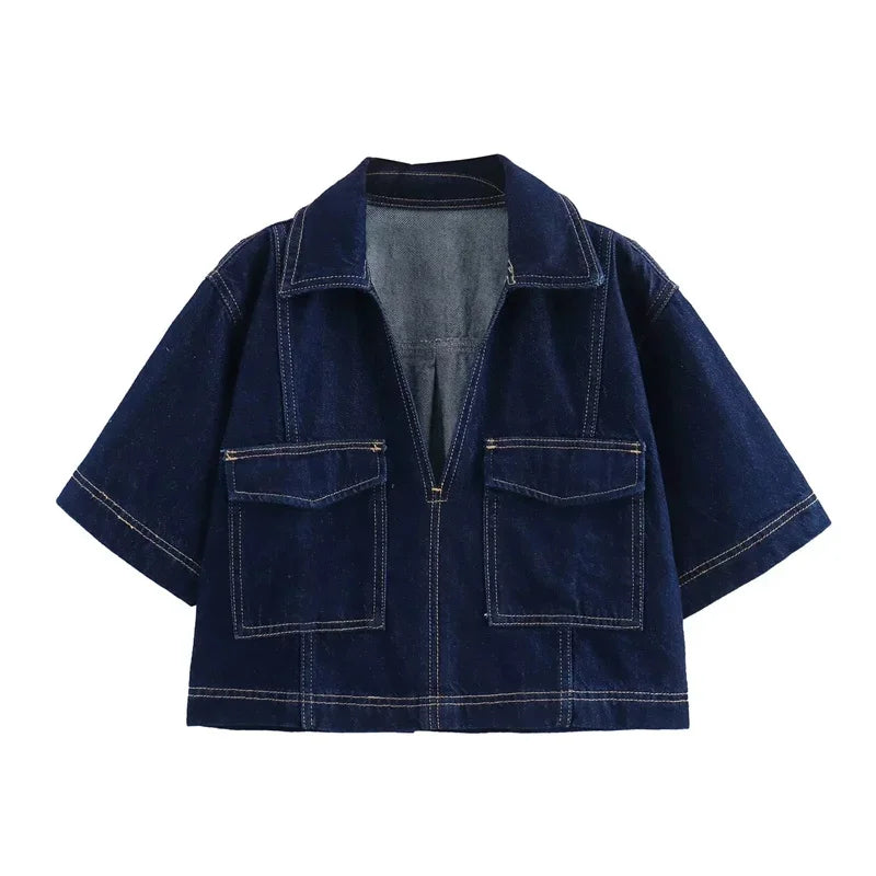 Denim Cropped Shirt and Skirt - Palm and Thread