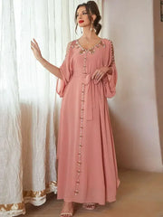 Off Shoulder Pink Diamond Beads Abaya - Palm and Thread