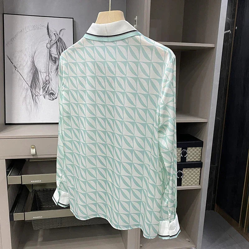 Print Blue Button Up Casual Top - Palm and Thread