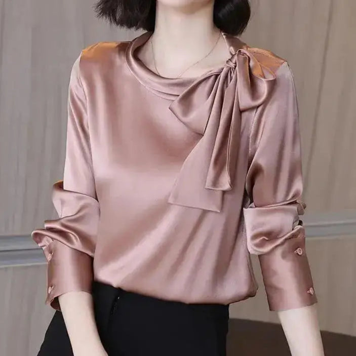 Satin Elegant Chic Bow Lace Up Blouse - Palm and Thread