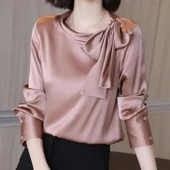 Satin Elegant Chic Bow Lace Up Blouse - Palm and Thread