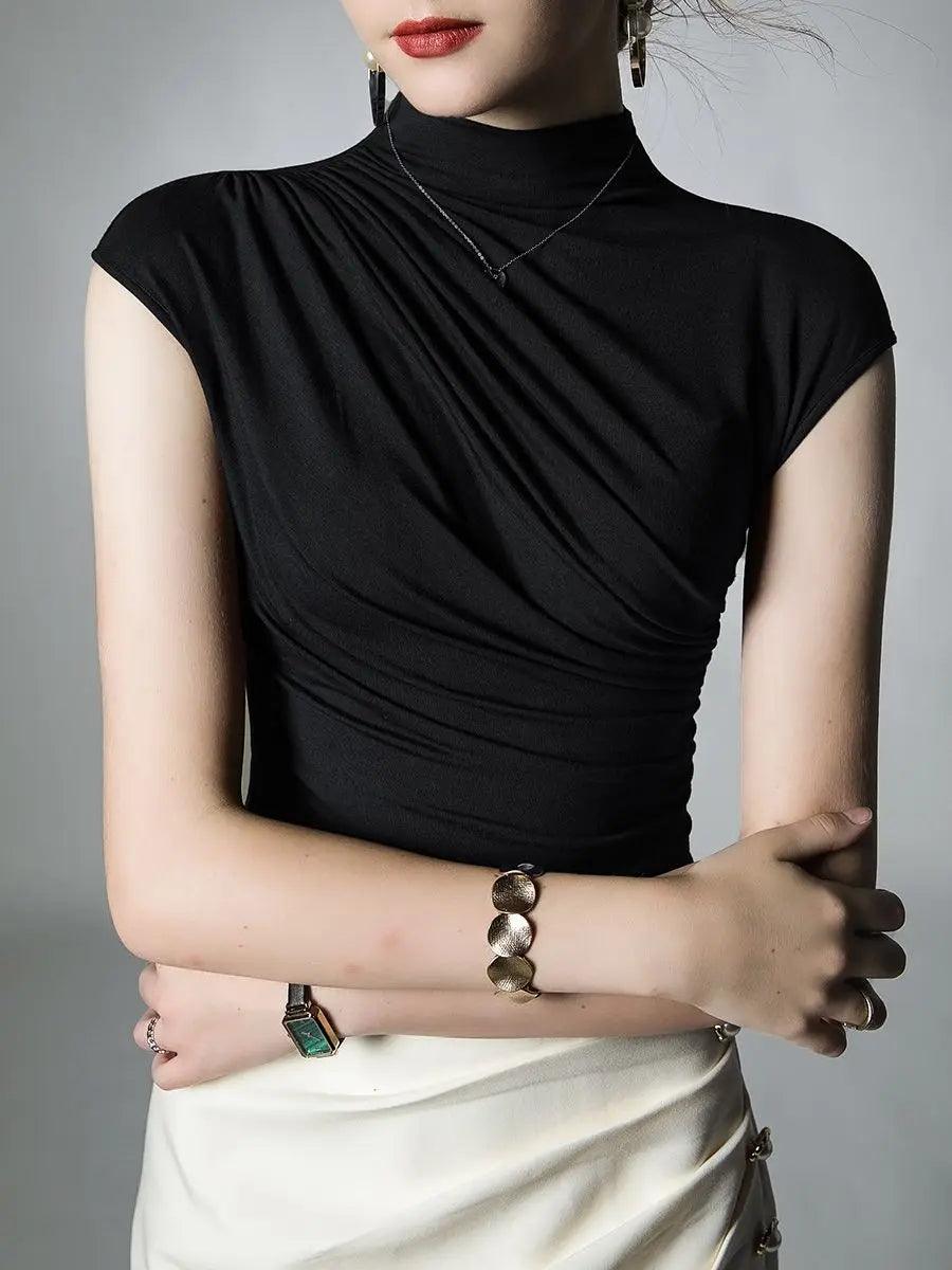 Short Sleeve Modal Half Turtleneck Folds Top - Palm and Thread