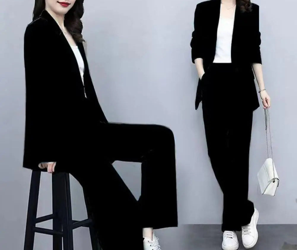 Lapel Single Button Blazer + Wide Leg Pant Suit - Palm and Thread