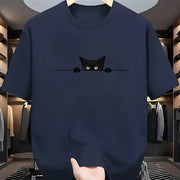 Fashionable Casual Loose Large Cute Cat Pattern Printed T-shirt Top - Palm and Thread