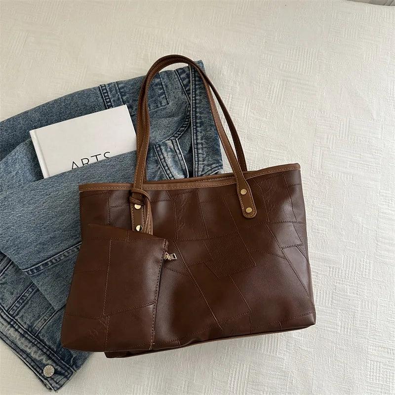 Vintage Patchwork PU Leather Casual Tote Bag - Palm and Thread