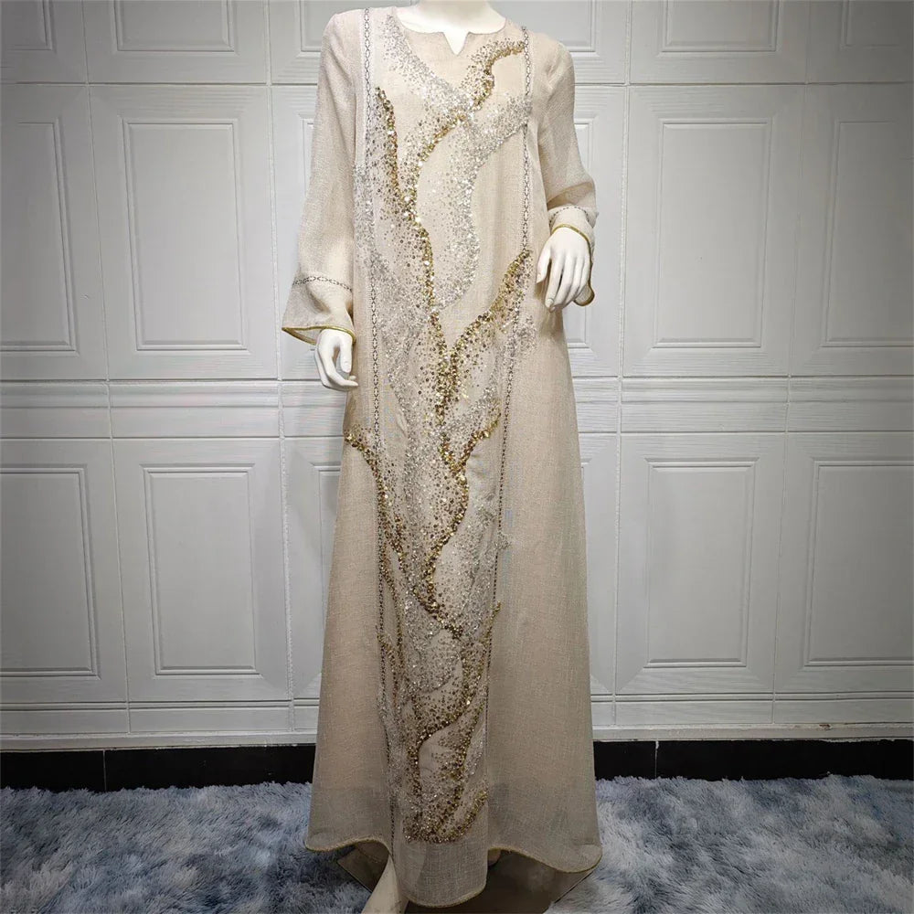 Mesh Bead Embroidered Abaya - Palm and Thread