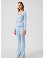 Padded Long Sleeve Crop Top & High Waist Flared Leggings