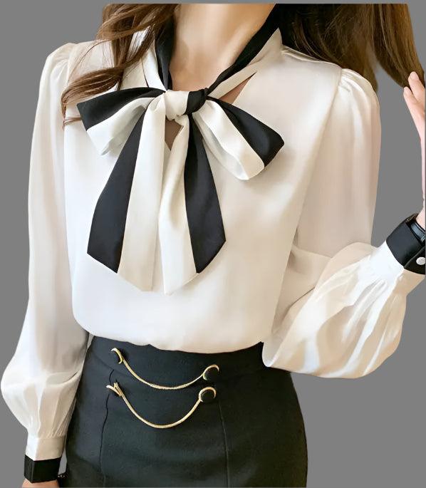 Bow Commuter V-Neck Long Sleeve Blouse - Palm and Thread