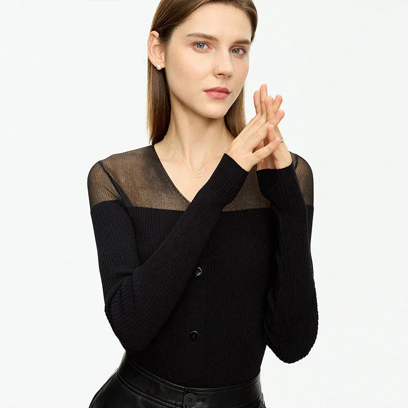 Full Sleeve Perspective V-neck Button Top - Palm and Thread