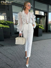 White Fashion Ruffle Collar Long Sleeve Shirt - Palm and Thread