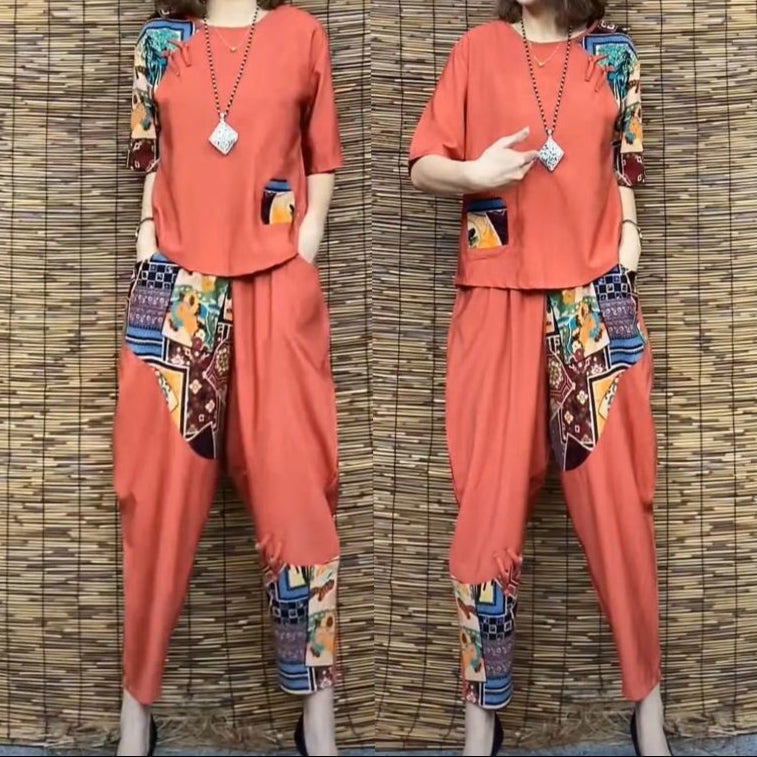 Loose Top Split + Wide Leg Pant Matching Set - Palm and Thread