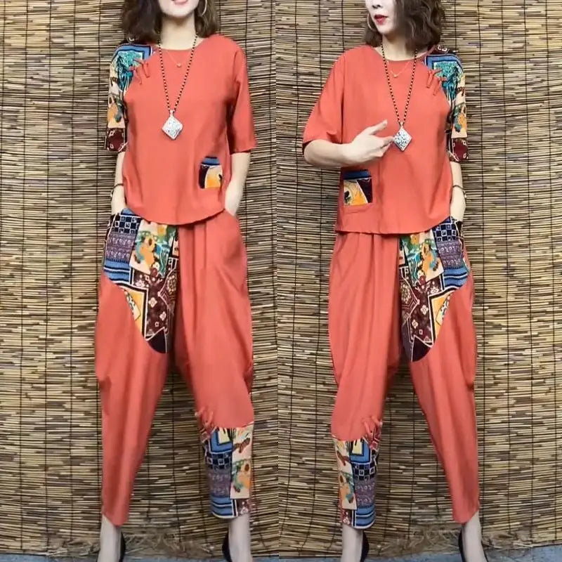 Loose Top Split + Wide Leg Pant Matching Set - Palm and Thread