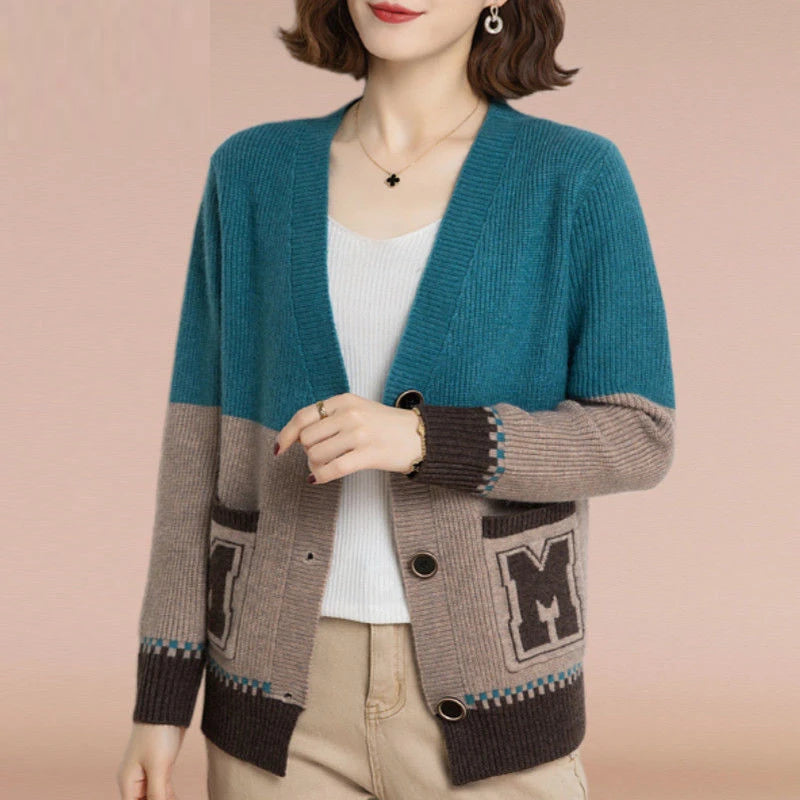 Contrast Color Pockets Button Knitted Cardigan - Palm and Thread