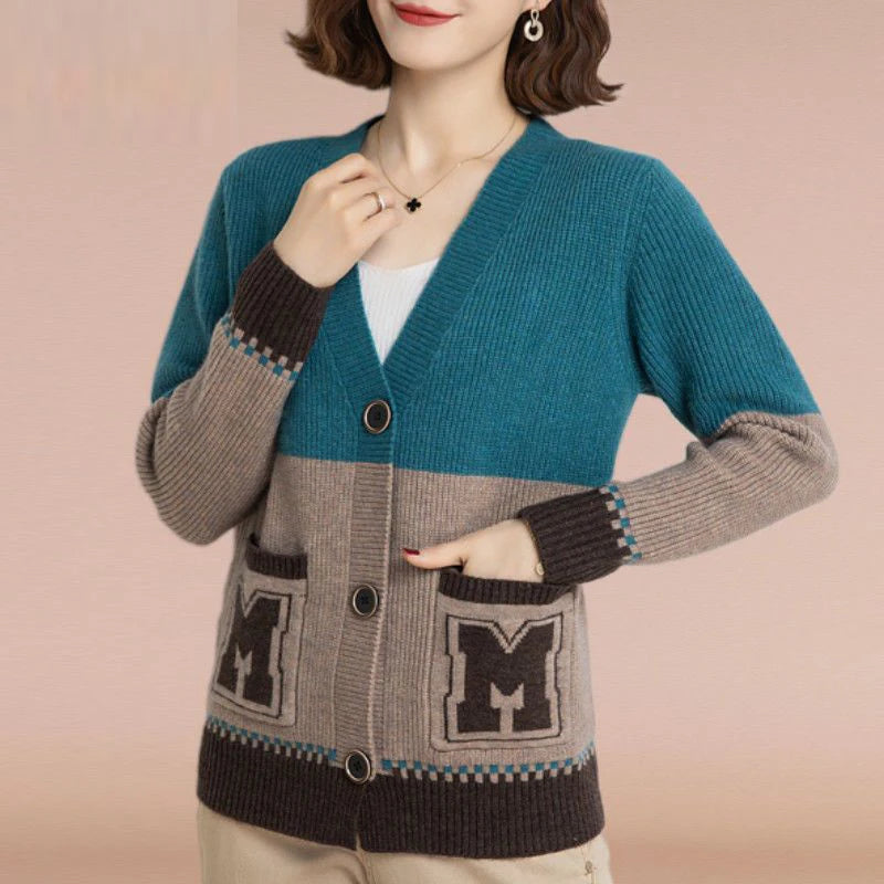 Contrast Color Pockets Button Knitted Cardigan - Palm and Thread