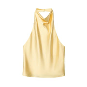 Halter Black Satin Backless Top - Palm and Thread