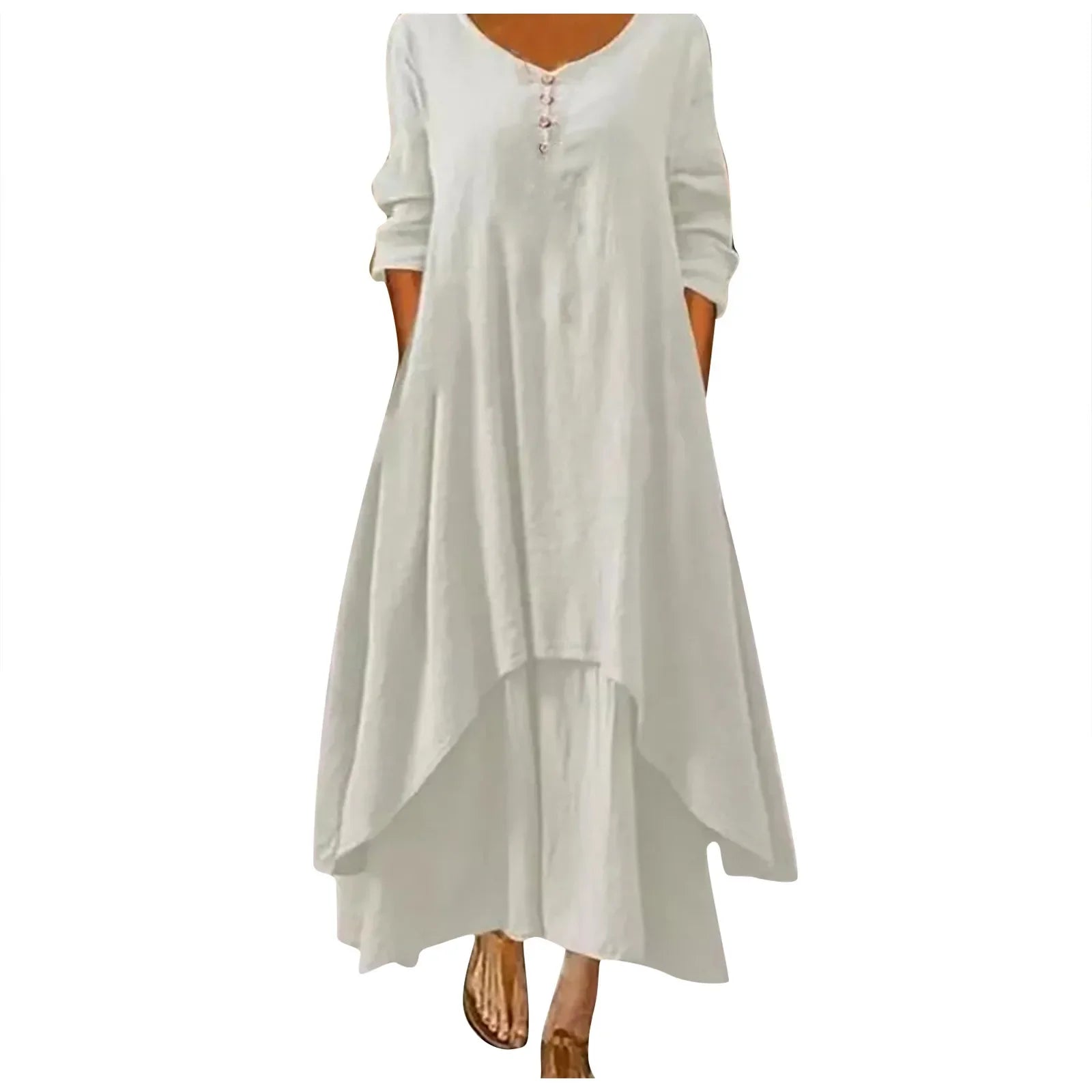 Elegant Linen Ginger Bohemia Layering Vintage Dress - Palm and Thread